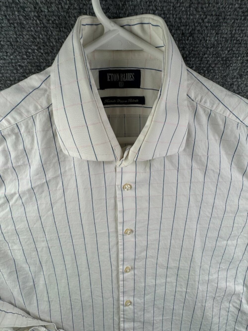 Eton Blues Button Up Long Sleeve Cotton 16.5 42 Blue Pink White Fessuto Doppio